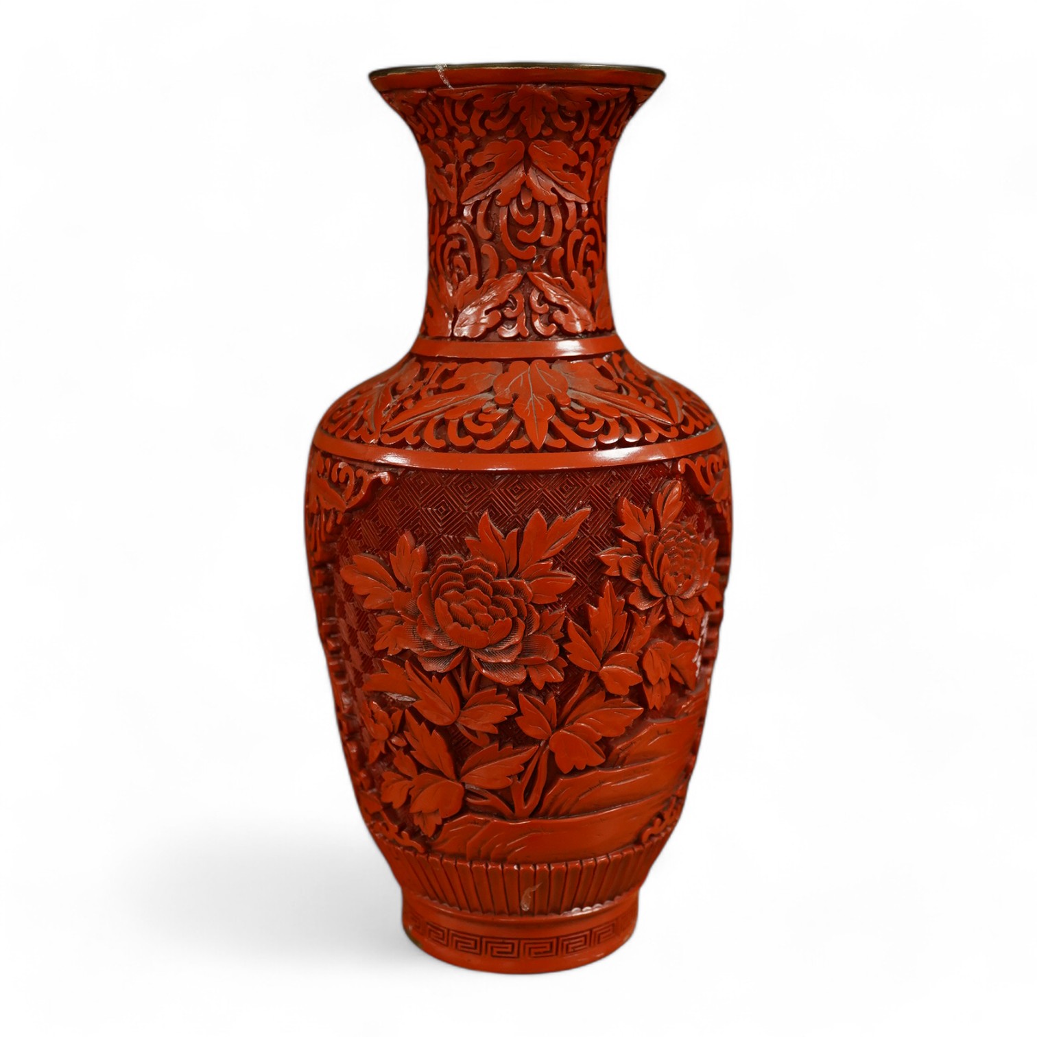 A Chinese red lacquered vase, 25.5cm. Condition - good